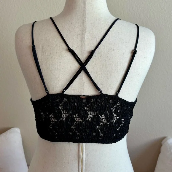 PINK Victoria’s Secret Lace Bralette Black Large Strappy Back Bralette Bra Top - Picture 5 of 11